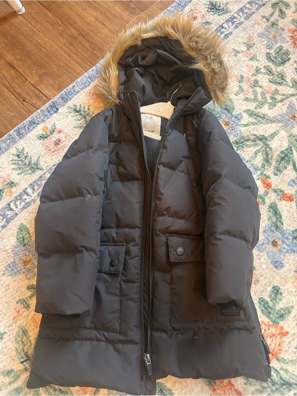 Zara Black Kids Puffer Coat with Faux Fur Hood